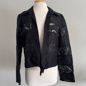 Vintage Blue Ice See Through Lace Paneled Dressy Crop Jacket